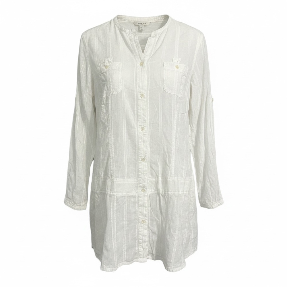 Flash Lights Womens White Linen Boho Chic Button Up Top Sz 46 XL Casual Coastal